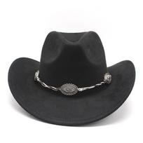 UPF 50+ Wide Brim Upturned Edge Rolled Brim Suede Felt Ethnic Style Western Cowboy Top Hat Sun Hat for Unisex Outdoor Travel M（56-59cm）