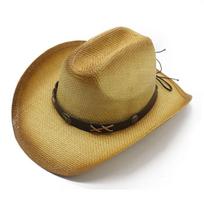 Ethnic Style Straw - Woven Western Cowboy Hat for Spring and Summer Beach Shading, for Men and Women M（56-58cm） chaki