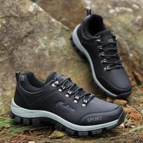 Leather Wear-resistant Men Hiking Shoes Outdoor Non Slip Men Trekking Walking Hunting Sneakers Breathable Durable Athletic Climbing Shoes 38 juoda