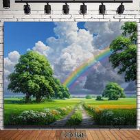 2D Sunny Meadow with Rainbow Backdrop Photography Background Banner 47.2x31.5inch/120*80cm