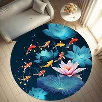 Koi Fish Lotus Flower Round Rug Flannel Elegant Design Living Room Bedroom Floor Mat Home Decoration Asian Style Carpet 60cm x 60cm