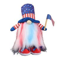 Plush Old Man Doll Cute Flag Holding Figure with Hat USA Independence Day Patriotic Ornament for Window Shelf Decor Party Display Prop raudona