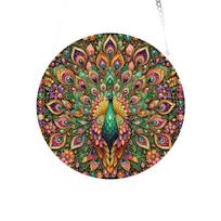 Acrylic Suncatcher Window Hanging Decoration 2D Peacock Design Intricate Pattern Round Shape Lightweight Durable Material One Size