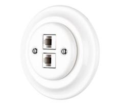 Reblig - Porcelianinė retro Ethernet rozetė su rėmeliu 2x CAT.5E balta