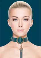 Ouch By Shots OUCH! Halo Adjustable Collar and Leash Set - Gold Accents, Leather Look