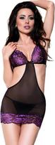 Chilirose Babydolls Chilirose CR 4076 Violet-Juodas Lace Babydoll Set with Thong S/M