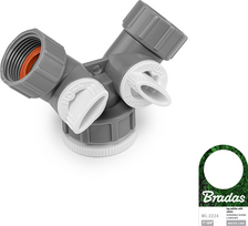 BRADAS 2-krypčių skirstytuvas, vidinis sriegis 1″- 3/4″ su vožtuvais /Baltas LINE