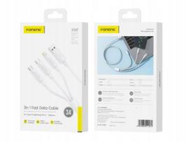 Foneng Xs07 3in1 Type-c/lightning/micro Usb laidas 1.2m baltas