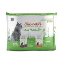 Kačių maistas su jautiena ir vištiena Almo Nature Funkcinis Anti-Hairball Multipack, skirtas kontroliuoti plaukų gumulėlių susidarymą virškinamajame trakte 6x70 g