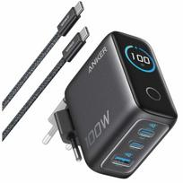 Telefono įkroviklis Anker Smart Display B121BGZ1, USB Type A/2 x USB Type C, tamsiai pilka sp., 100 W
