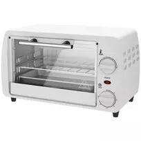HOMCOM Mini orkaitė 10 litrų 750 W Maža elektrinė orkaitė su temperatūra iki 230 ℃ Laikmatis 60 minučių Kepimo skardos ir lentynos 36,5x26x22 cm Kreminė balta