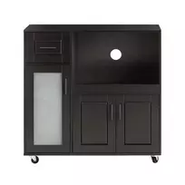 Virtuvės Spintelė su Ratukais | Mikrobangų Krosnelės Spintelė su 3 Durelėmis ir Stalčiumi, 88.5 x 40 x 89 cm, Juoda