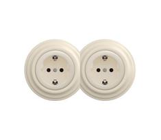 Reblig - Dvigubas retro namų kištukinis lizdas su rėmeliu SCHUKO 230V smėlio spalvos