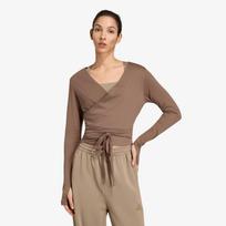 adidas 3-Stripes Studio Soft Ballet Wrap Top Earth Strata/ Glow Blue - Dydis L (KY1960 Marškinėliai)