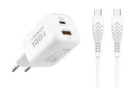 Telefono įkroviklis VEGER USB A + Type C PD Super Charge PPS 100W + duomenų kabelis Type C į C 240W TR150 baltas