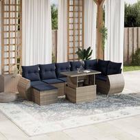8 dalių sodo sofų komplektas su pagalvėlėmis, pilkas, poliratanas