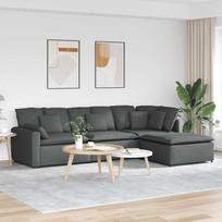 Modulinė sofa su pakoja ir pagalvėlėmis, audinys, tamsiai pilka