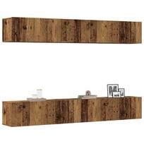 4 dalių prie sienos tvirtinamas televizoriaus spintelių komplektas, senos medienos drožlės, 100x30x30 cm