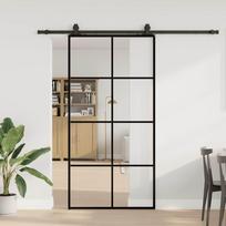Stumdomos durys su furnitūra, juodos, 102,5x205 cm, ESG stiklas