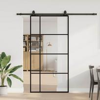 Stumdomos durys su furnitūra, juodos, 102,5x205 cm, ESG stiklas