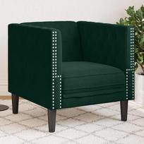 Česterfildo sofa-kėdė, tamsiai žalia, aksomas