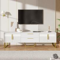TV spintelė, MDF, aukso rankenos, 170x40x53,5 cm, 2 dėžės