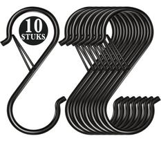 S formos kabliukai, metaliniai, su apsauginiu užsegimu, 10 vnt., 10 cm, juodi