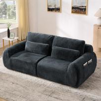 2 vietų sofa, dirbtinis kailis, USB lizdas, kišenė, pilka, 1 vnt