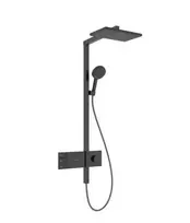 Hansgrohe Raindance Alive Q – dušo rinkinys su termostatu, 21x34 cm, 3 srovių tipai, EcoSmart, šlifuotas chromas, juodas 24591340