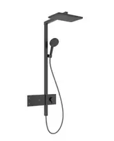 Hansgrohe Raindance Alive Q – dušo rinkinys su termostatu, 21x34 cm, 3 srovių tipai, chromuotas, šlifuotas juodas 24580340