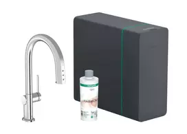 Hansgrohe Aqittura M91 – kriauklės maišytuvas su ištraukiamu išliejimo vamzdžiu, SodaSystem, sBox, chromuotas 76836000