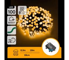 Aigostar - LED lauko kalėdinė girlianda, 100 LED, 8 režimai, 3xAA, 10,3 m, IP44, šiltai balta