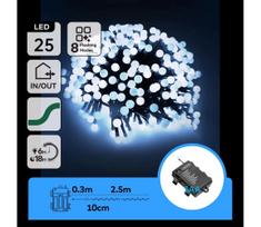 Aigostar - LED lauko kalėdinė girlianda 25xLED/8 režimų 3xAA 2,8 m IP44 šaltai balta