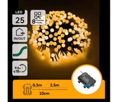 Aigostar - LED Lauko kalėdinė girlianda 25xLED/8 funkcijų 3xAA 2,8m IP44 šilta balta