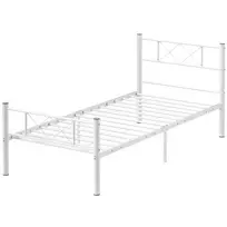 HOMCOM Lovos rėmas čiužiniui 200 x 90 cm, lovos rėmas 88 cm aukščio viengulės lovos rėmas, pagamintas iš plieno, skirtas miegamajam, svečių kambariui, baltas