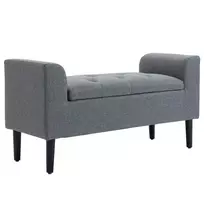 Suoliukas su Daiktadėže | Minkštas, Lininės Išvaizdos, Su Medinėmis Kojomis, Skirtas Svetainei, Miegamajam ir Prieškambariui, Iki 130 kg, 116 x 44 x 58 cm, Šviesiai Pilkas