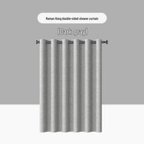 Lino imitacijos romėniško tipo sagtimi sutirštinta dušo užuolaida 150x180 cm Curtain, 160g/m², Waterproof romėniški didelės skylutės - tamsiai pilka - lininio audinio imitacijos spalva