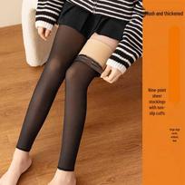 Silicone Anti-Slip Fleece-Lined Sheer Over-the-Knee Skin-Tone Thigh High Leg Warmers for Women Silicone Anti-Slip Full Length