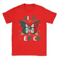 Viva Mexico Mexican Butterfly Independence Day Flag Mexico Men's T Shirt Tees Short Sleeve Round Collar T-Shirt Original Tops S