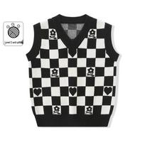 Montagut Kids' V-Neck Checkerboard Knit Vest 130