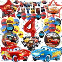 Large Lightning McQueen Car Cake & Shield Aluminum Foil Balloon for Children's Birthday Decoration numeris 4 spalva