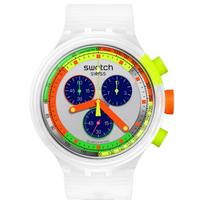 Swatch Neon Serijos Kvarcinis Mechanizmas 30M Atsparus Vandeniui Laikrodis 47mm Mėlynas Ciferblatas Plastikinis Korpusas Silikoninis Dirželis Unisex Laikrodžiai SB02K100 Blue Dial