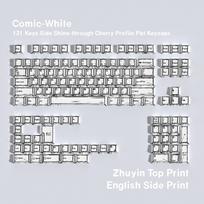 JCM Comic White Double-Shot Translucent PBT Keycaps Set: Korean, Russian, German, Spanish, French, Arabic Layouts.