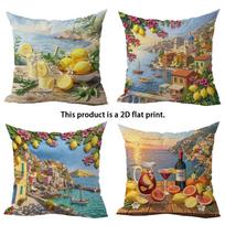 4pcs Vibrant Coastal and Fruit Themed Pillowcases Sofa bed cushion cover home bedroom decoration, 2D flat printing 4PCS