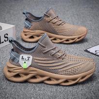 Large Size Men Summer Breathable Flying Woven Mesh Running Shoes Thick Sole Blade Sport Casual Sneakers for Outdoor Jogging Walking 39 chaki