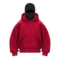 Unisex Balaclava Hoodie Pullover Hooded Sweatshirt with Ski Mask Warm Windproof Sweatshirt with Front Pocket for Running Outdoor Sports Street S raudona