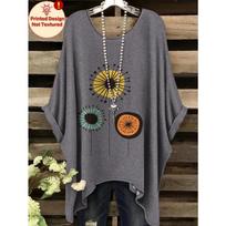 Abstract Dandelion Pattern Full Body Printed Short Sleeved Shirt, Versatile and Fashionable Round Neck Loose T-shirt 1XL