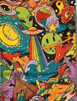 Psychedelic Cosmic Adventure Blanket - Vibrant and Colorful Design with Aliens, UFOs, and Fantasy Elements, Perfect for Any Room 130x150cm