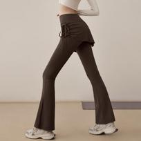 High-waist gym Pilates training, running sports pants, fake two-piece pants for concealing flesh, slimming yoga flared pants and skirts for women S