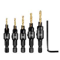 High-performance 5x Adjustable Woodworking Countersink Drill Bit Set For Multiple Screw Sizes auksas